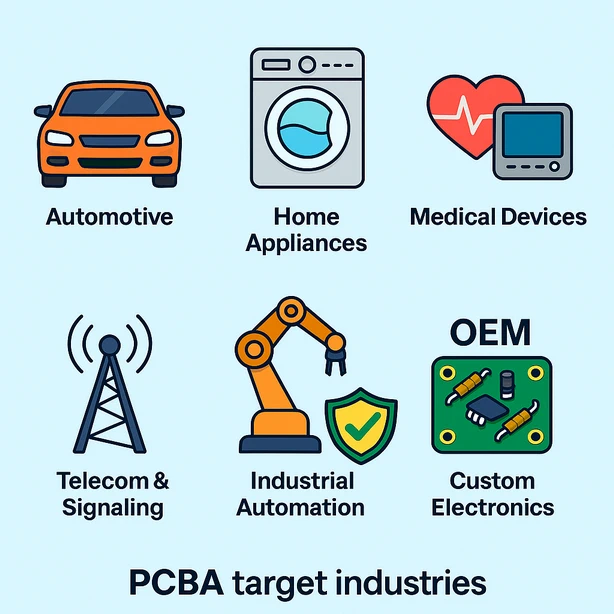 PCBA_TARGET_INDUSTRIES صنایع هدف شرکت لبخند الکترونیک